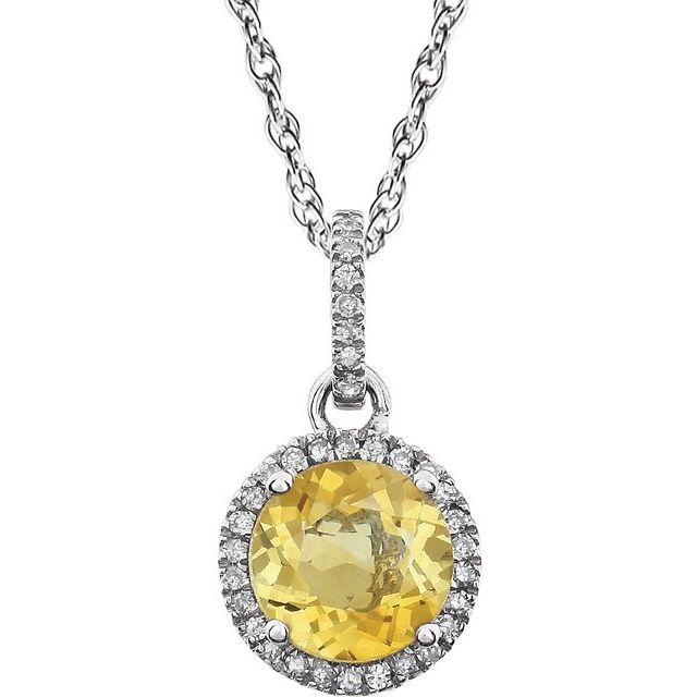 14k White Gold 7mm Gemstone & Diamond Halo Necklace-651301:70006:P-Chris's Jewelry