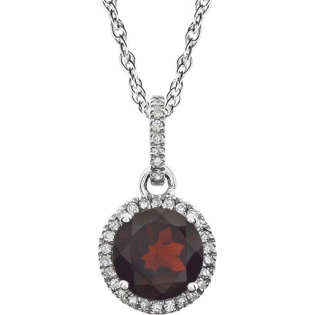 14k White Gold 7mm Gemstone & Diamond Halo Necklace-651301:70001:P-Chris's Jewelry