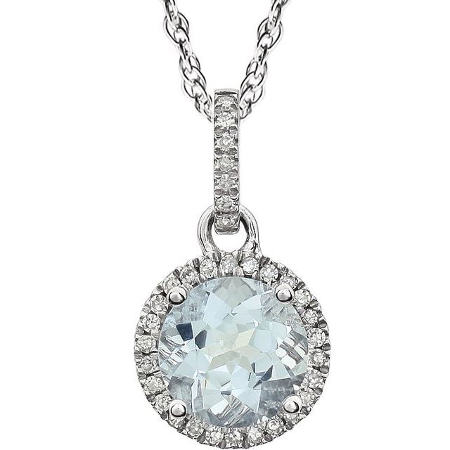 14k White Gold 7mm Gemstone & Diamond Halo Necklace-651301:70003:P-Chris's Jewelry