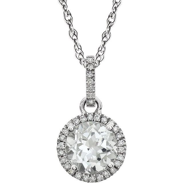 14k White Gold 7mm Gemstone & Diamond Halo Necklace-651301:70009:P-Chris's Jewelry