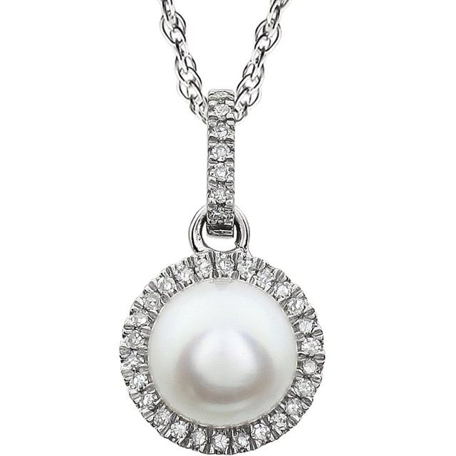 14k White Gold 7mm Gemstone & Diamond Halo Necklace-651301:70001:P-Chris's Jewelry