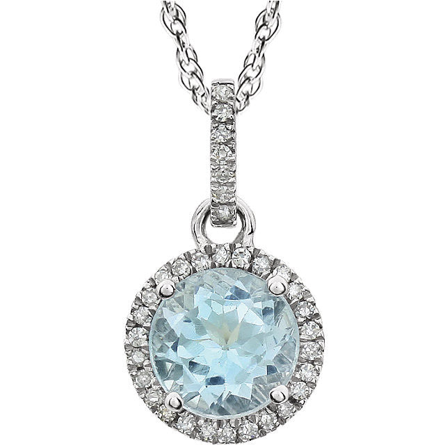 14k White Gold 7mm Gemstone & Diamond Halo Necklace-651301:70004:P-Chris's Jewelry