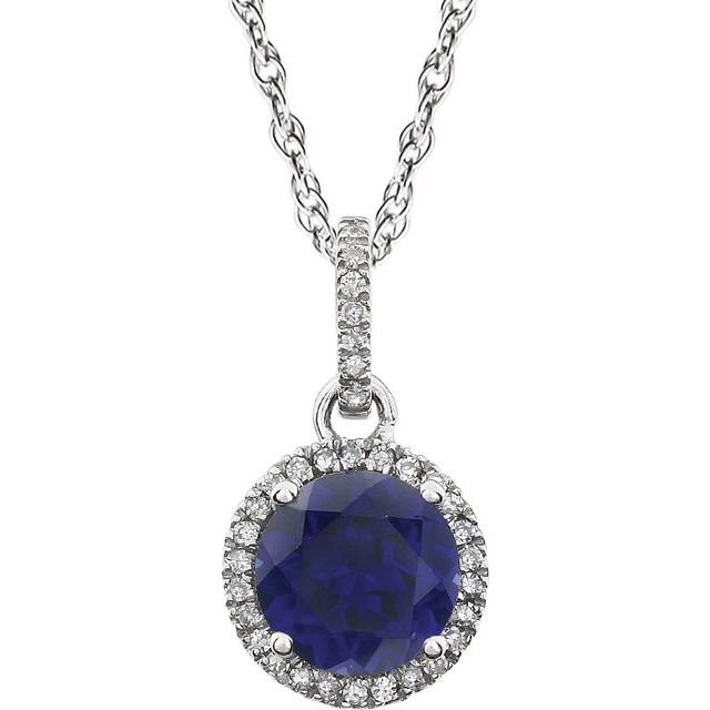 14k White Gold 8mm Round Gemstone & Diamond Halo Necklace-651301:70008:P-Chris's Jewelry