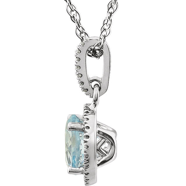 14k White Gold 8mm Round Gemstone & Diamond Halo Necklace-Chris's Jewelry