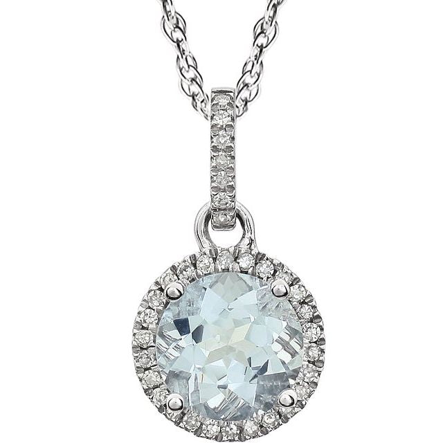 14k White Gold 8mm Round Gemstone & Diamond Halo Necklace-651301:70003:P-Chris's Jewelry
