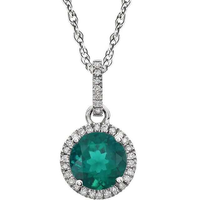 14k White Gold 8mm Round Gemstone & Diamond Halo Necklace-651301:70005:P-Chris's Jewelry