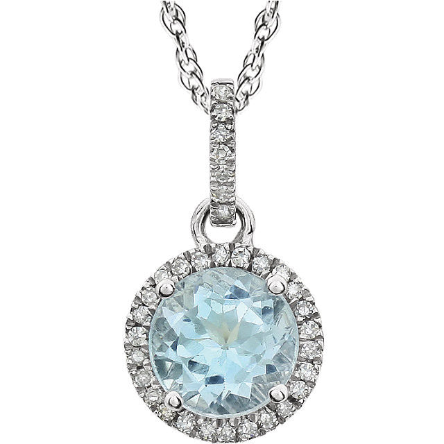 14k White Gold 8mm Round Gemstone & Diamond Halo Necklace-651301:70004:P-Chris's Jewelry