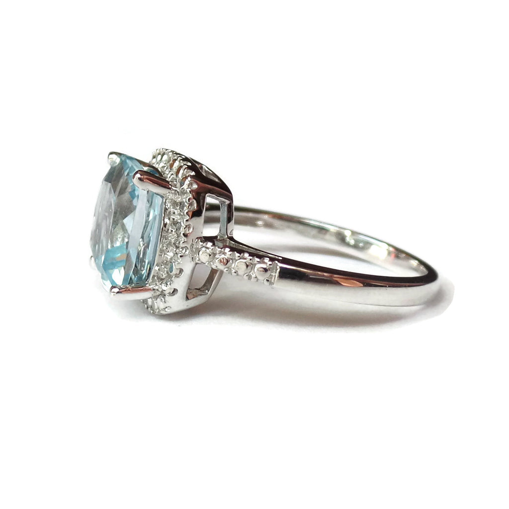 14k White Gold 9mm Cushion Cut Sky Blue Topaz & Diamond Halo-Style Ring-651604:101:P-Chris's Jewelry