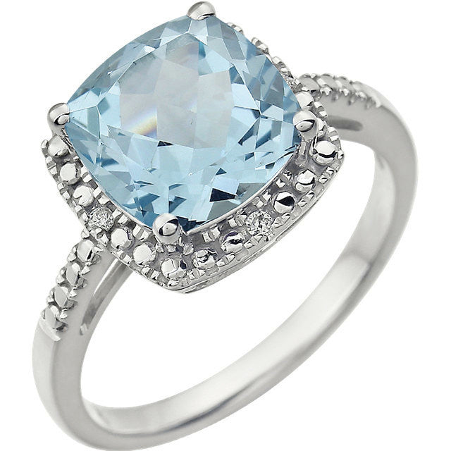 14k White Gold 9mm Cushion Cut Sky Blue Topaz & Diamond Halo-Style Ring-651604:101:P-Chris's Jewelry