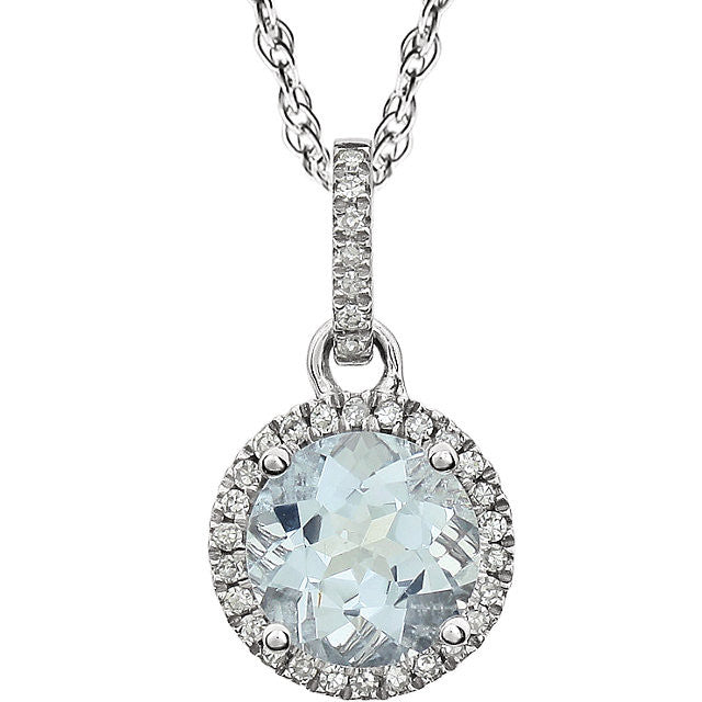 14k White Gold Aquamarine & 1/10 CTW Diamond Halo Necklace-651301:70003:P-Chris's Jewelry