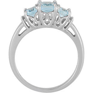 14k White Gold Aquamarine Octagon 3- Stone & .05 CTW Diamond Ring-69656:101:P-Chris's Jewelry