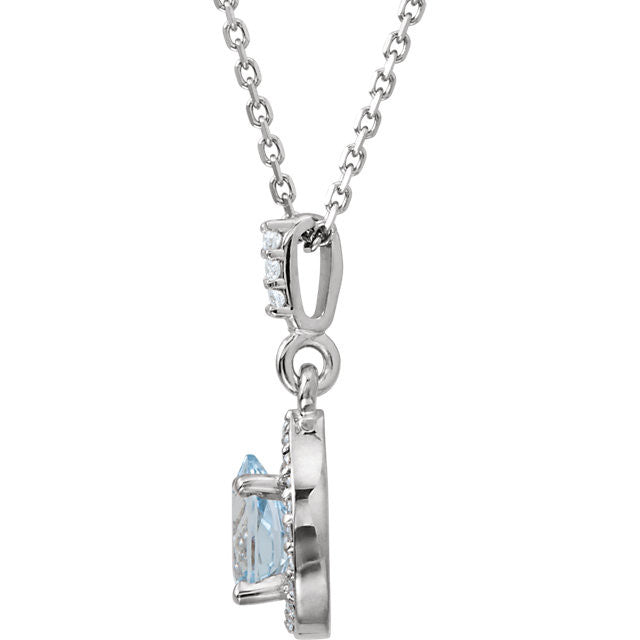 14k White Gold Aquamarine Pear Teardrop & Diamond Halo Necklace-85307:70000:P-Chris's Jewelry