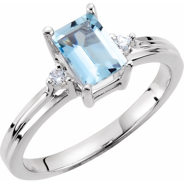 14k White Gold Aquamarine and Diamond Ring-67684:101:P-Chris's Jewelry