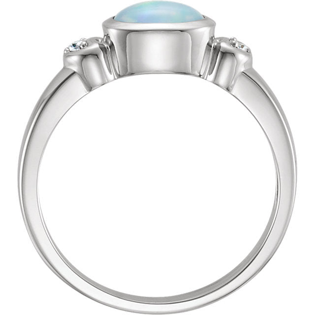 14k White Gold Bezel Oval Genuine Australian Opal & Diamond Hearts Ring-71133:70000:P-Chris's Jewelry