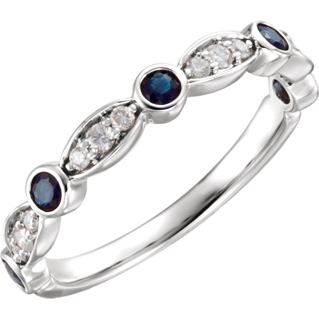 14k White Gold Blue Sapphire & 1/6 CTW Diamond Anniversary Ring-651989:60002:P-Chris's Jewelry