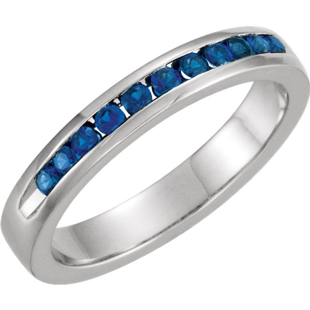 14k White Gold Channel Set Genuine Blue Sapphire Wedding Anniversary Band-Chris's Jewelry