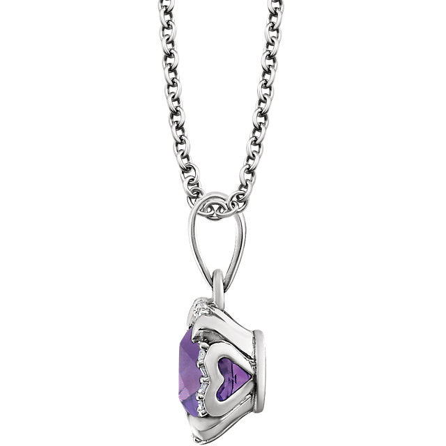 14k White Gold Cushion Amethyst & .05 CTW Diamond Halo 18" Necklace-651953:60002:P-Chris's Jewelry