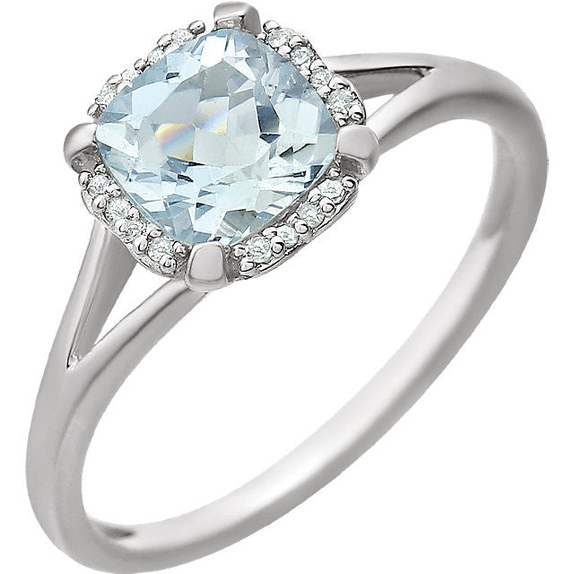 14k White Gold Cushion Aquamarine & .05 CTW Diamond Halo Ring-651952:60003:P-Chris's Jewelry