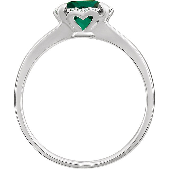 14k White Gold Cushion Created Emerald & .05 CTW Diamond Halo Ring-651952:60005:P-Chris's Jewelry