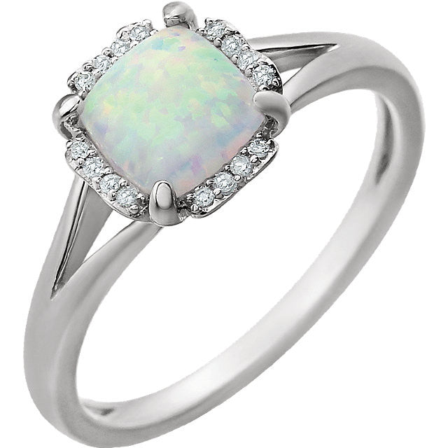 14k White Gold Cushion Created Opal & .05 CTW Diamond Halo Ring-651952:60010:P-Chris's Jewelry