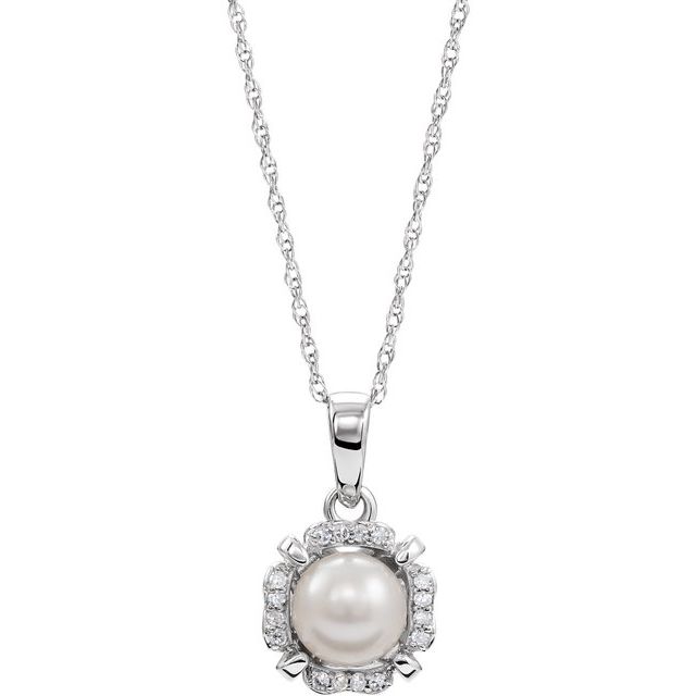 14k White Gold Cushion Gemstone & .05 CTW Diamond Halo 18" Necklaces-651953:60006:P-Chris's Jewelry