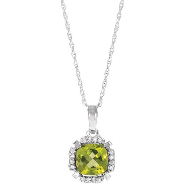 14k White Gold Cushion Gemstone & .05 CTW Diamond Halo 18" Necklaces-651953:60008:P-Chris's Jewelry