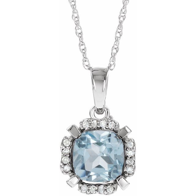 14k White Gold Cushion Gemstone & .05 CTW Diamond Halo 18" Necklaces-651953:60012:P-Chris's Jewelry