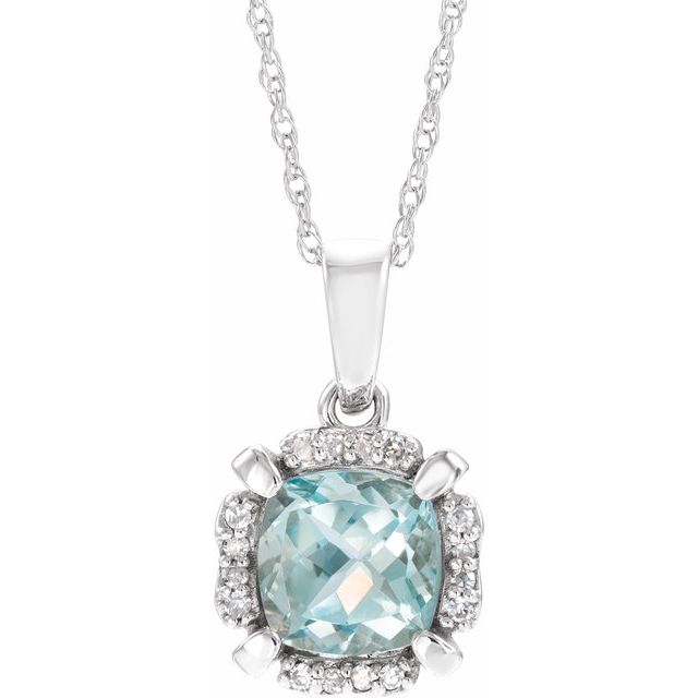 14k White Gold Cushion Gemstone & .05 CTW Diamond Halo 18" Necklaces-651953:60003:P-Chris's Jewelry