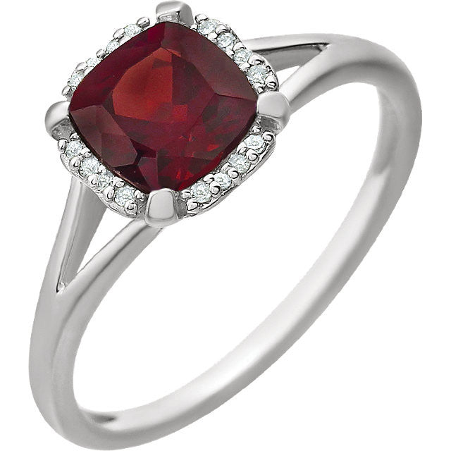14k White Gold Cushion Gemstone & .05 CTW Diamond Rings-Chris's Jewelry