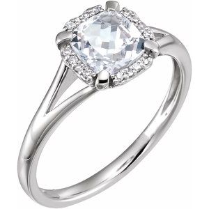 14k White Gold Cushion Gemstone & .05 CTW Diamond Rings-651952:60004:P-Chris's Jewelry
