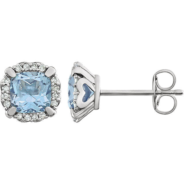 14k White Gold Cushion Sky Blue Topaz & 1/10 CTW Diamond Halo Earrings-651954:60012:P-Chris's Jewelry