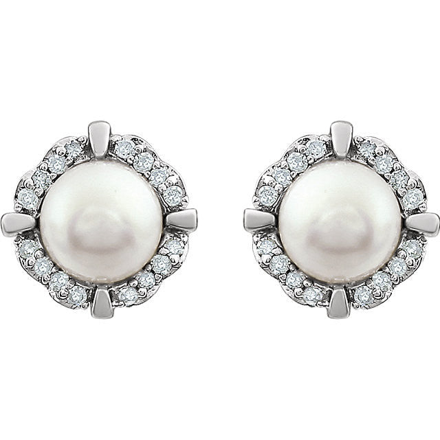 14k White Gold Freshwater Pearl & 1/10 CTW Diamond Halo Earrings-651954:60010:P-Chris's Jewelry