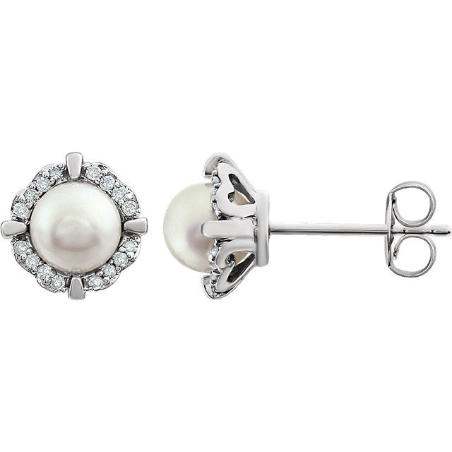 14k White Gold Freshwater Pearl & 1/10 CTW Diamond Halo Earrings-651954:60010:P-Chris's Jewelry