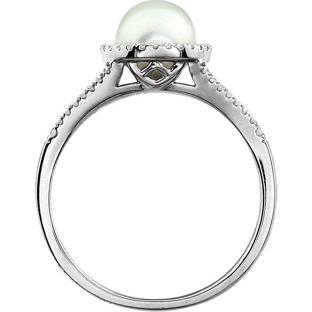 14k White Gold Freshwater Pearl & 1/5 CTW Diamond Halo Ring-651300:70001:P-Chris's Jewelry