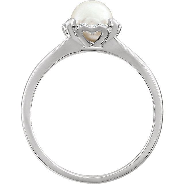 14k White Gold Freshwater Pearl & .05 CTW Diamond Halo Ring-651952:60006:P-Chris's Jewelry