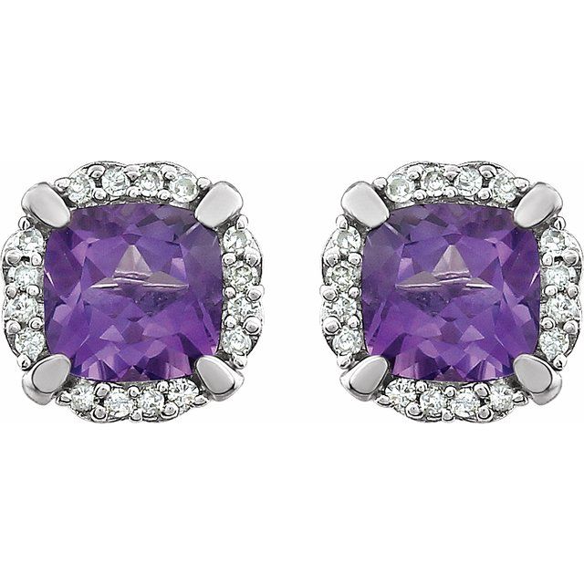 14k White Gold Gemstone & 1/10 CTW Diamond Halo Earrings-Chris's Jewelry