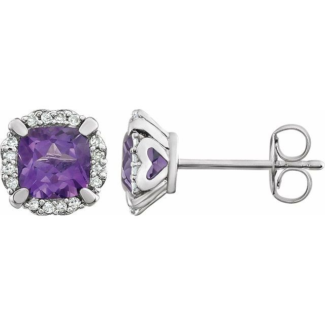 14k White Gold Gemstone & 1/10 CTW Diamond Halo Earrings-651954:60002:P-Chris's Jewelry