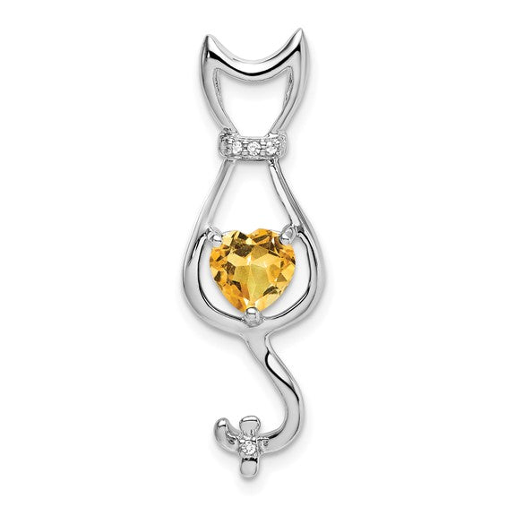 14k White Gold Gemstone Heart And Diamond Cat Pendants-PM7030-CI-002-1YA-Chris's Jewelry