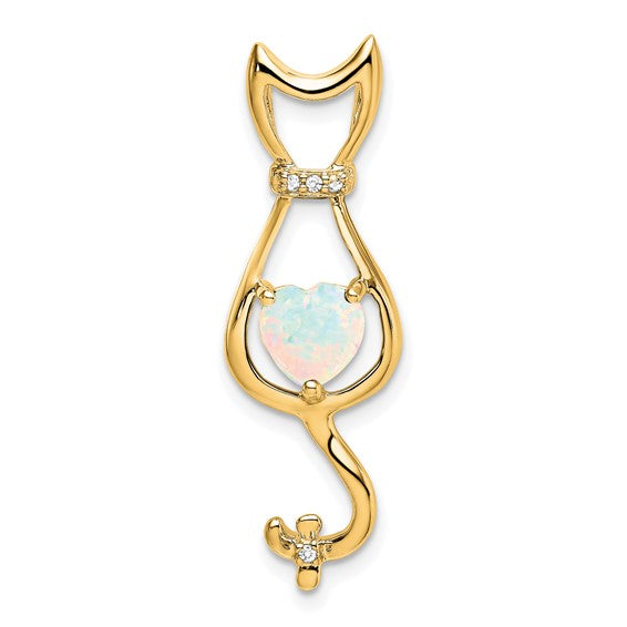 14k White Gold Gemstone Heart And Diamond Cat Pendants-Chris's Jewelry