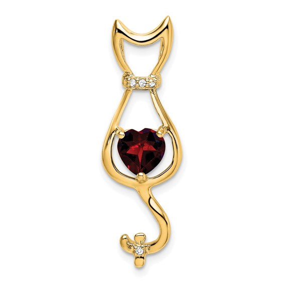 14k White Gold Gemstone Heart And Diamond Cat Pendants-PM7030-GA-002-1YA-Chris's Jewelry