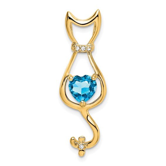14k White Gold Gemstone Heart And Diamond Cat Pendants-PM7030-BT-002-1YA-Chris's Jewelry