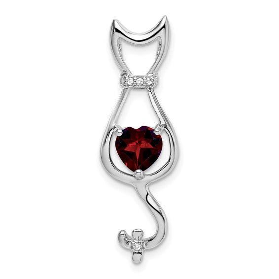 14k White Gold Gemstone Heart And Diamond Cat Pendants-Chris's Jewelry