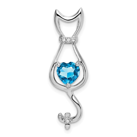 14k White Gold Gemstone Heart And Diamond Cat Pendants-PM7030-BT-002-1WA-Chris's Jewelry