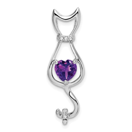 14k White Gold Gemstone Heart And Diamond Cat Pendants-PM7030-AM-002-1WA-Chris's Jewelry
