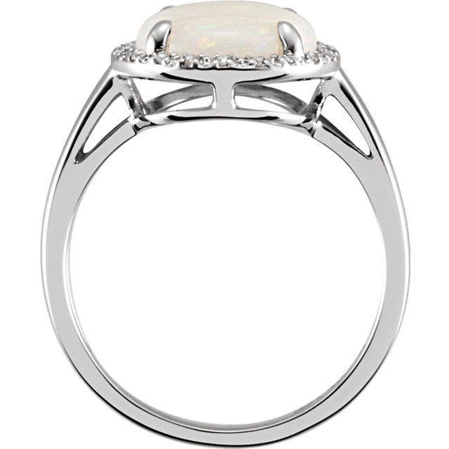 14k White Gold Genuine 10mm Australian Opal & .07 CTW Diamond Halo Ring-651451:100:P-Chris's Jewelry