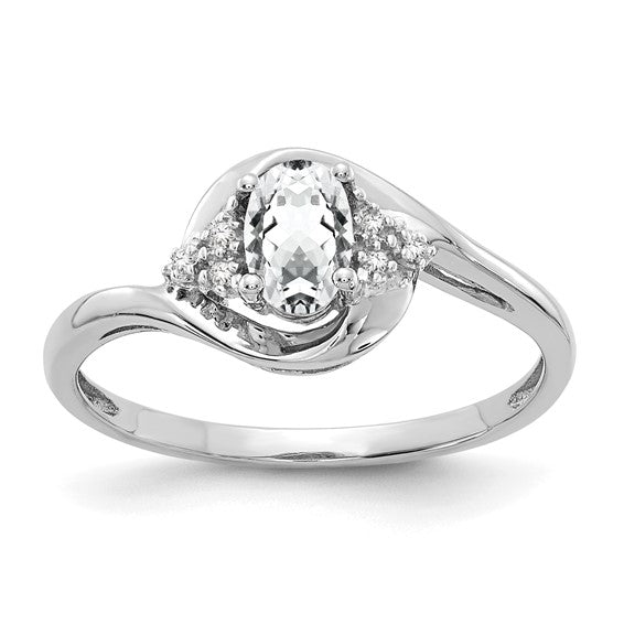 14k White Gold Genuine Oval Gemstone and Diamond Rings-XBS375-Chris's Jewelry