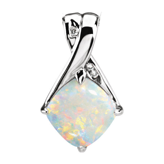 14k White Gold Opal & Diamond Pendant-66619:60001:P-Chris's Jewelry