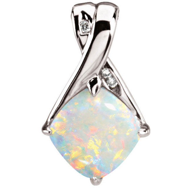 14k White Gold Opal & Diamond Pendant-66619:60001:P-Chris's Jewelry