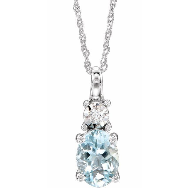 14k White Gold Oval Aquamarine & .02 CTW Diamond 18" Necklace-651534:111:P-Chris's Jewelry