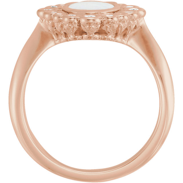 14k White Gold Oval Bezel Set Genuine Opal & 1/6 CTW Diamond Halo Ring-Chris's Jewelry